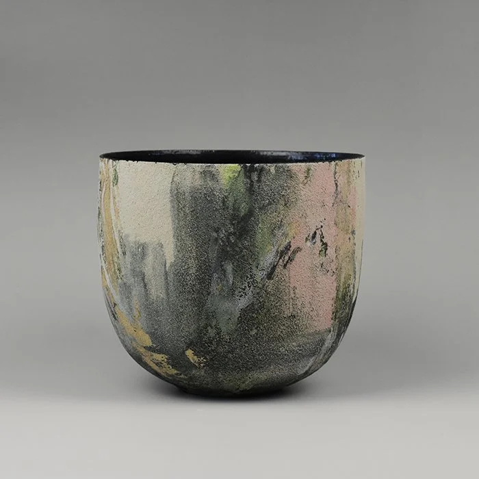 Resilient Embrace - wheel thrown raku stoneware, stains, glaze. Members Only Exhibition - Craft