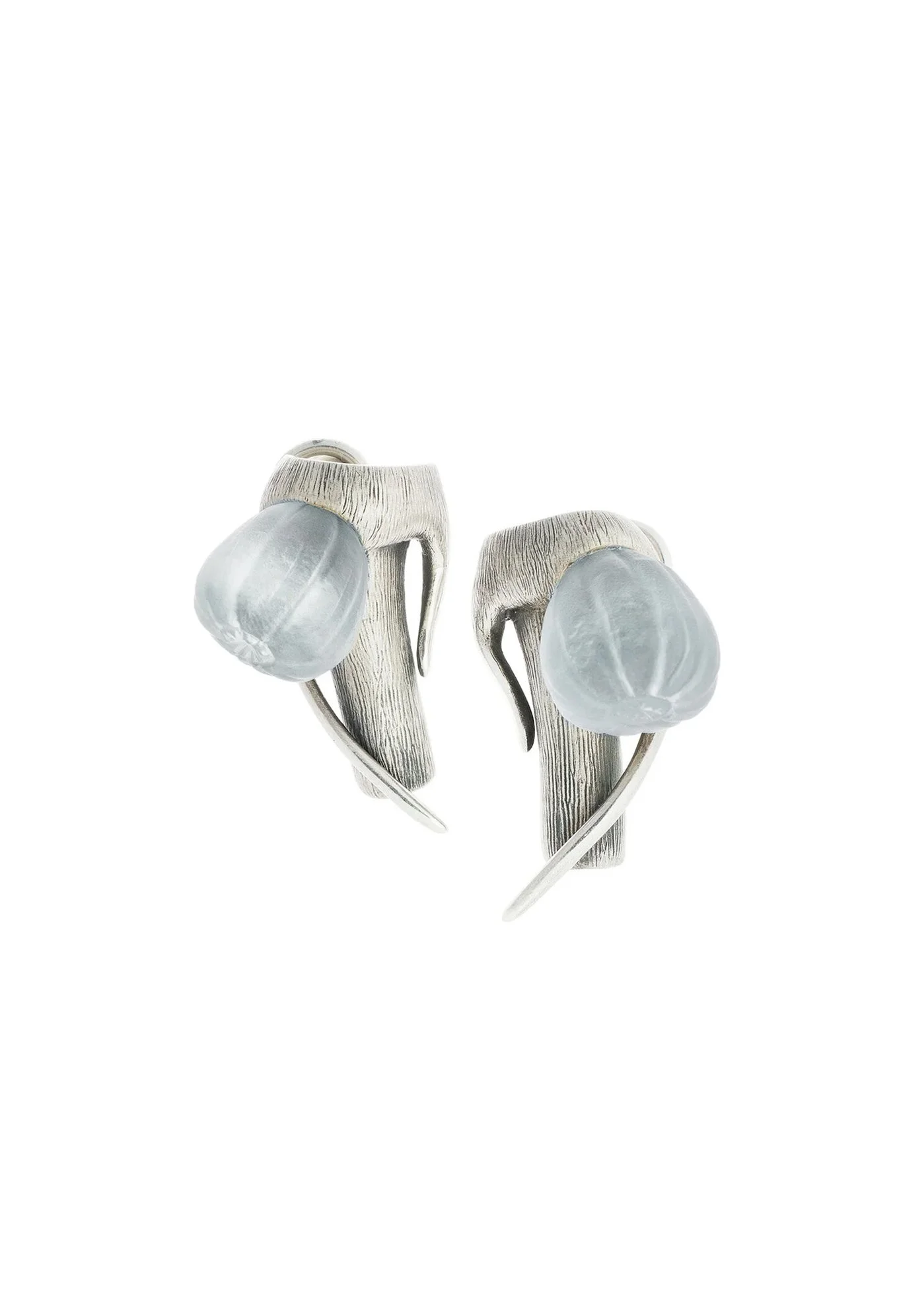 Sterling Silver Contemporary Sculptural Earrings with Quartzes