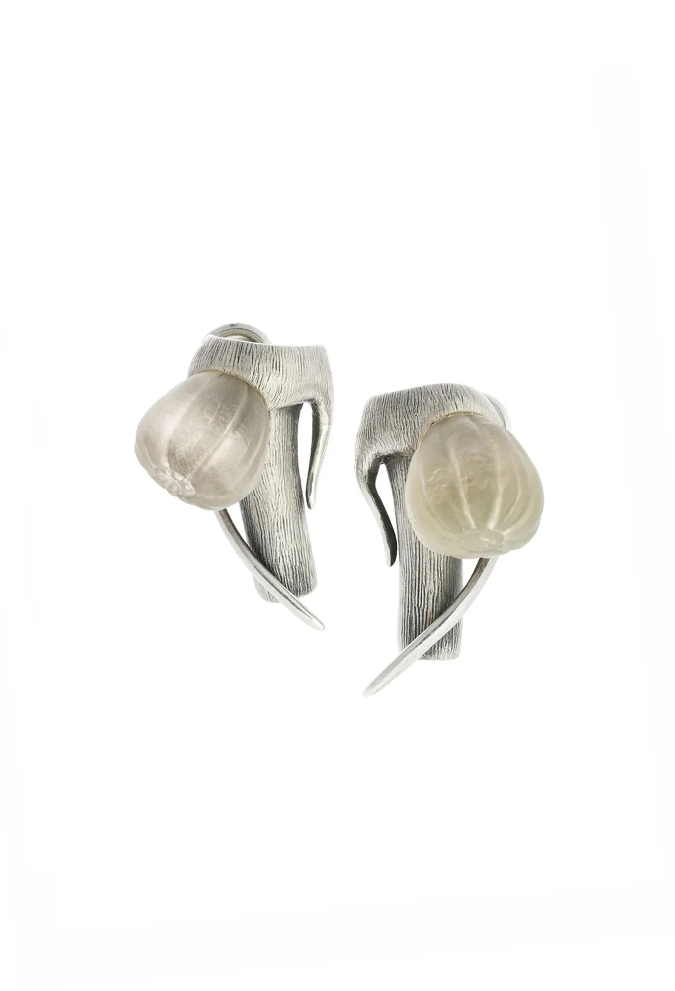 Sterling Silver Fig Contemporary Sculptural Earrings with Natural Smoky Quartz