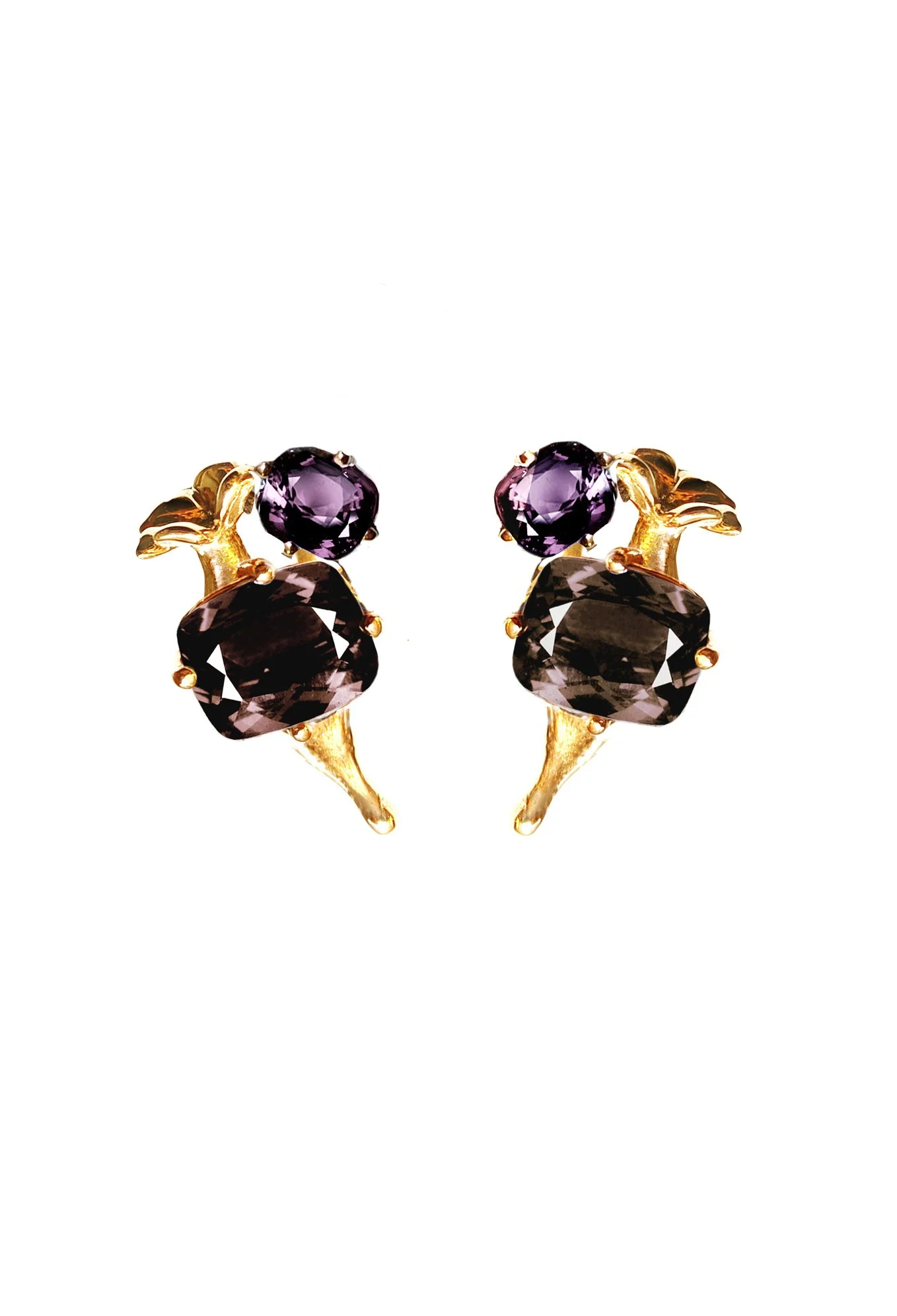 Eighteen Karat Yellow Gold Contemporary Stud Earrings with Quartzes