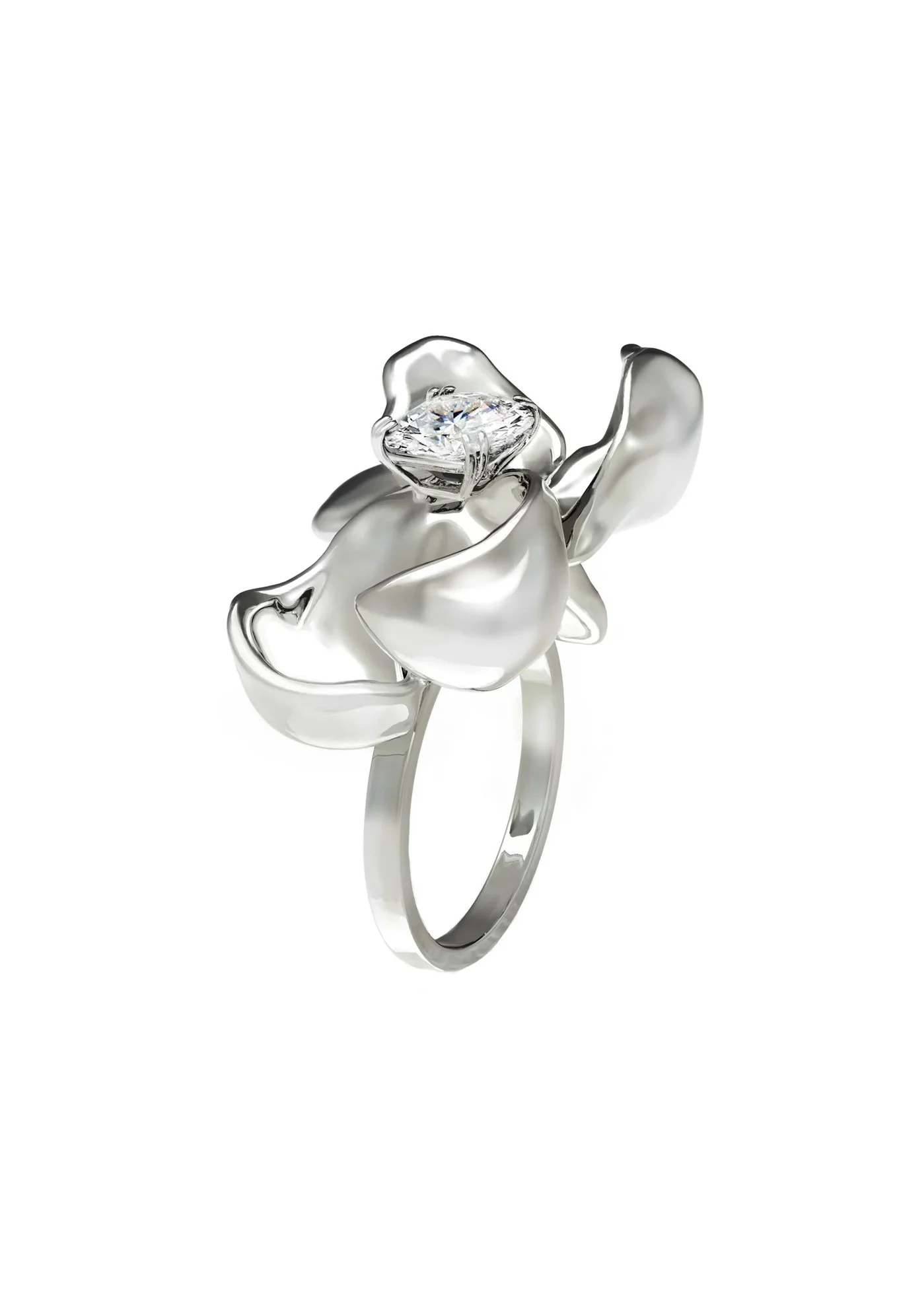 Sterling Silver Magnolia Contemporary Ring with Quartz