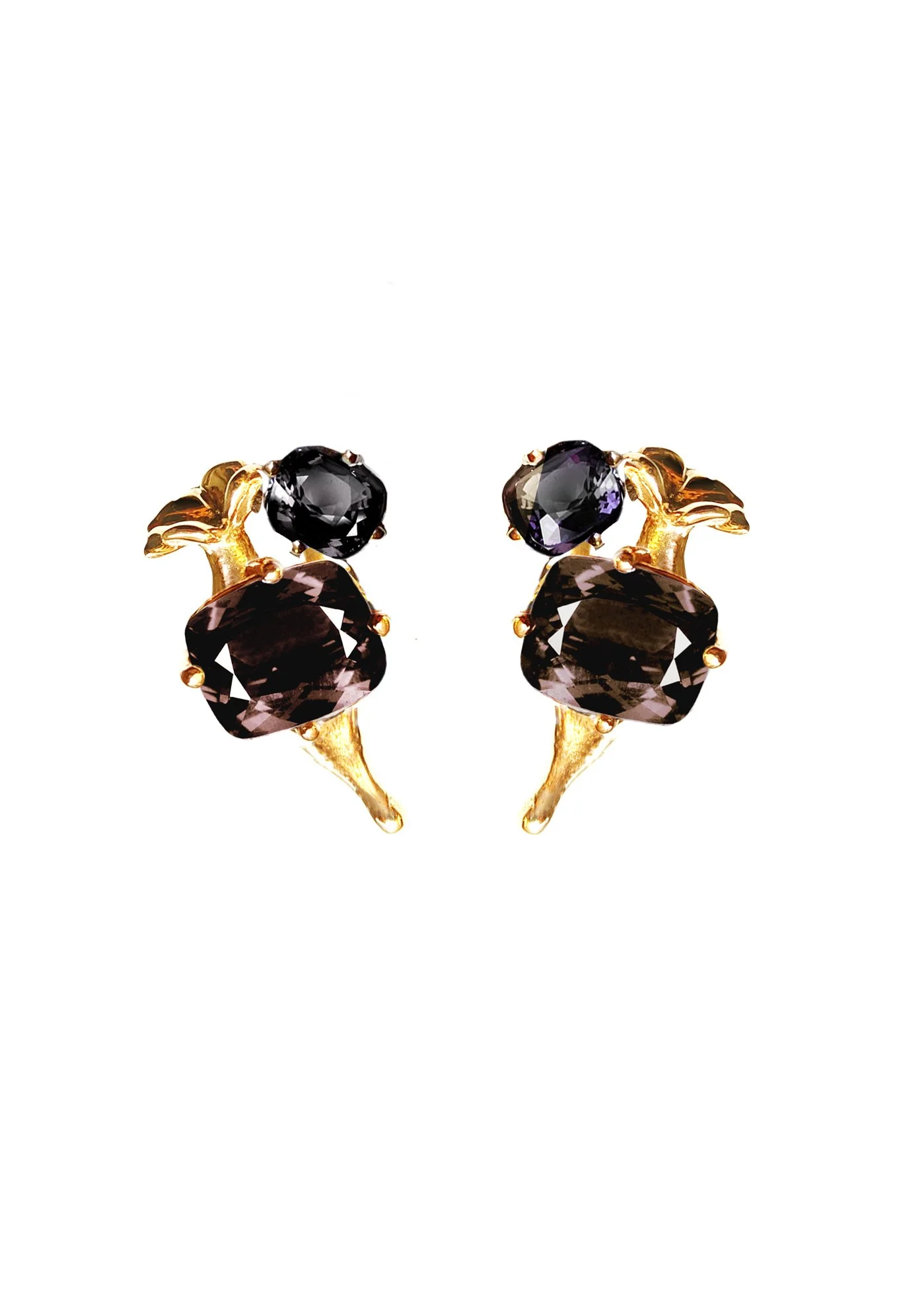 Eighteen Karat Yellow Gold Contemporary Stud Earrings with Quartz and Iolite