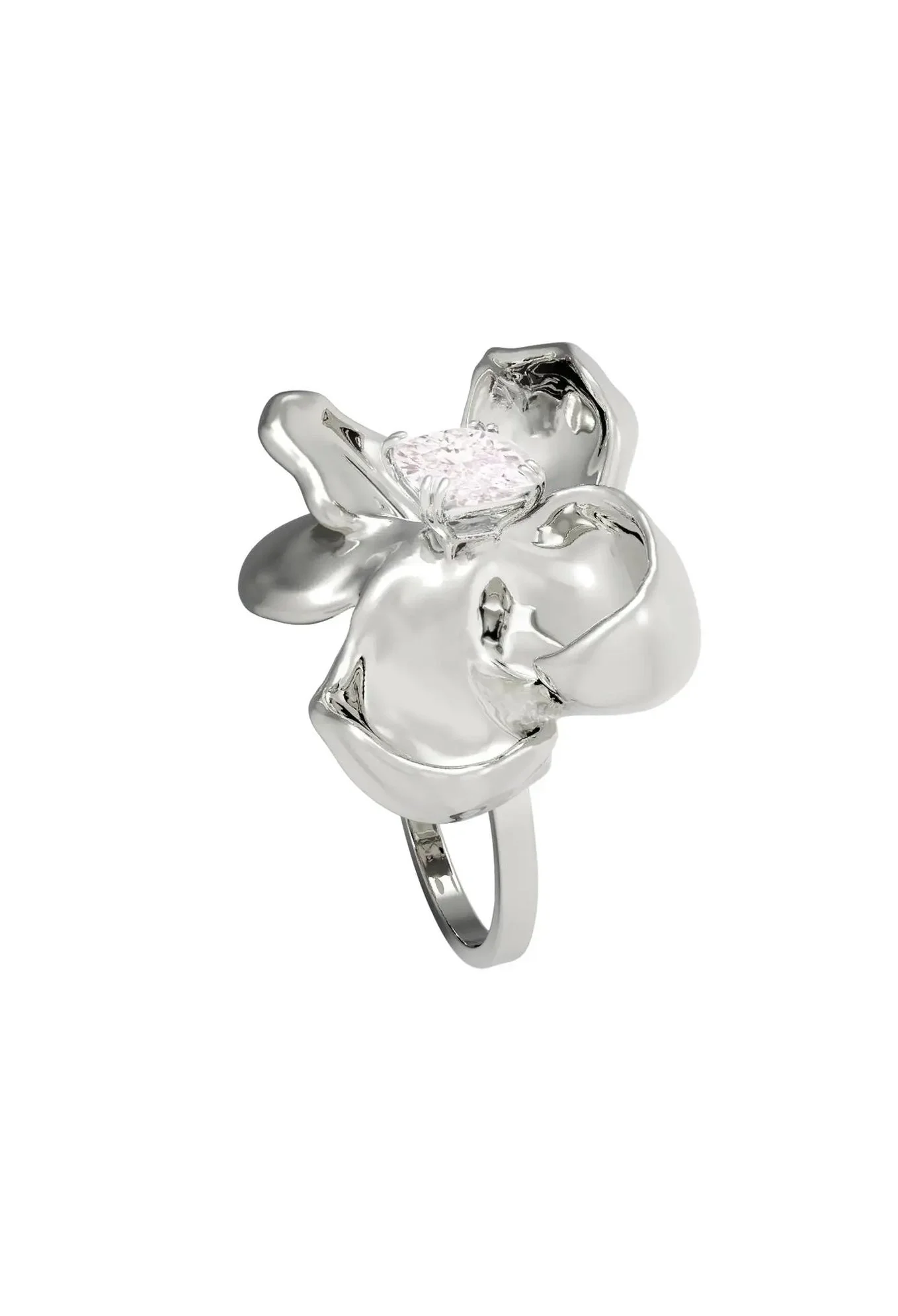 Contemporary Sterling Silver Magnolia Ring with Rose Quartz