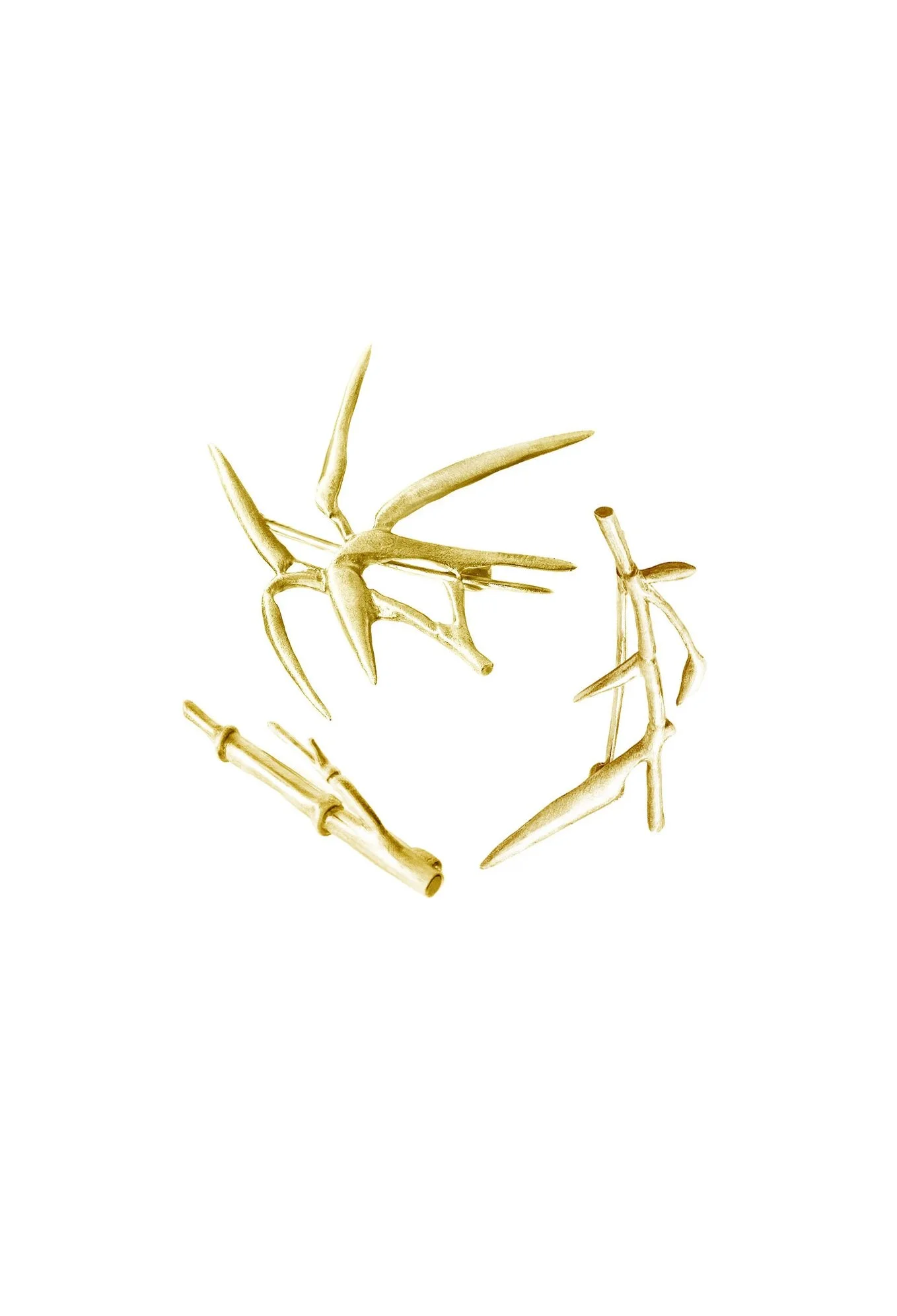 Eighteen Karat Gold Contemporary Bamboo Brooch Triptych