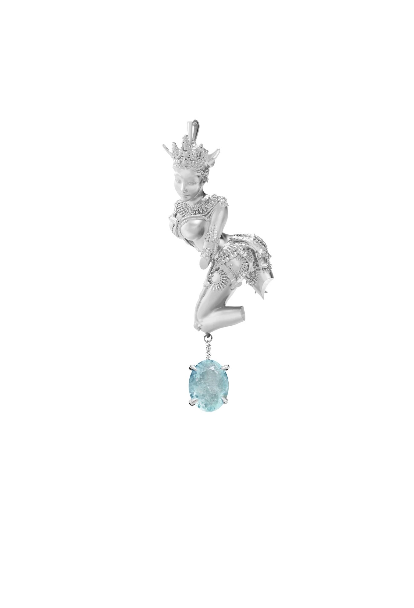 White Gold or Sterling Silver Celestial Dancer Contemporary Sculptural Pendant Necklace