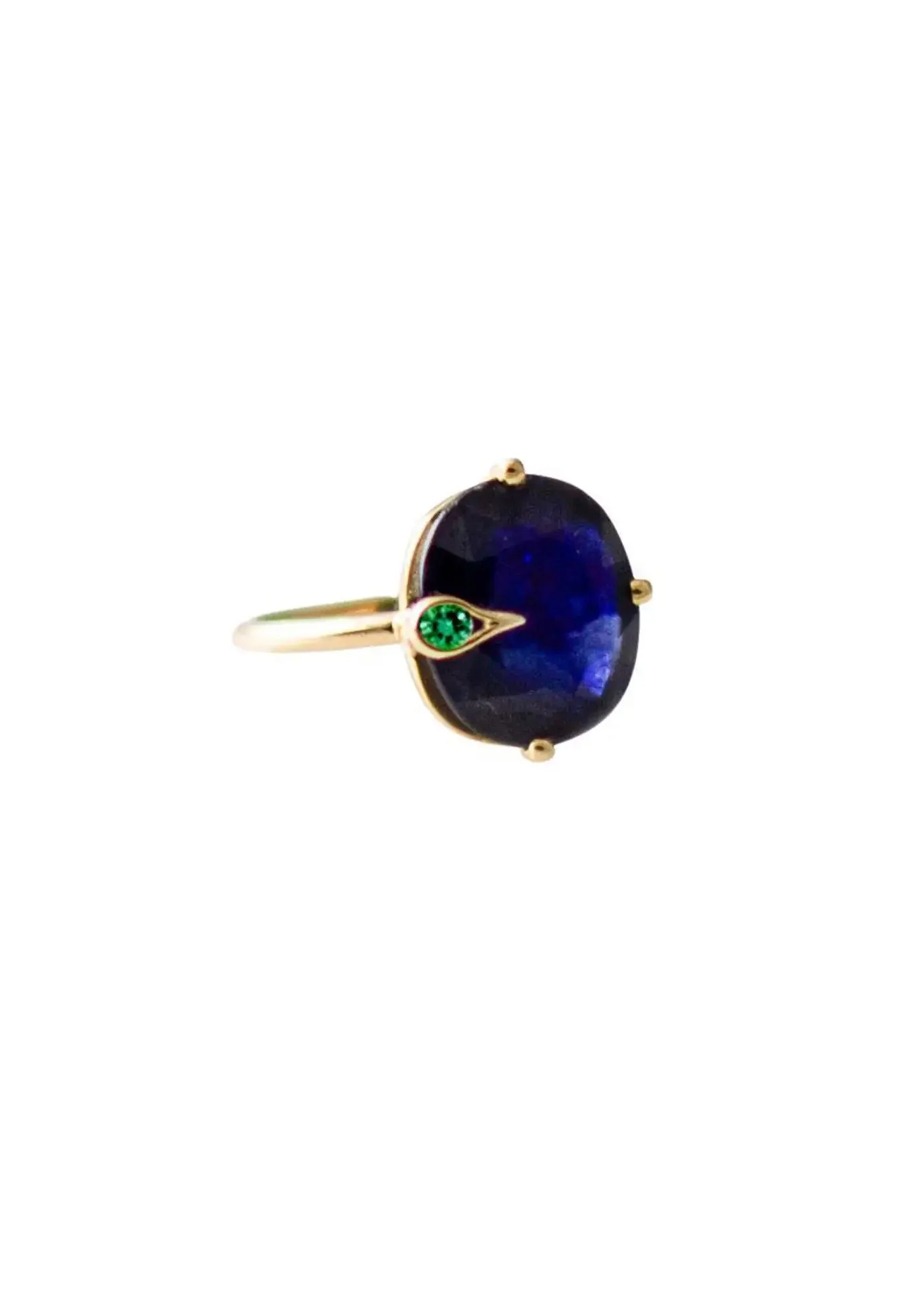 18K Yellow Gold Peacock Ring with Blue Sapphire and Emerald