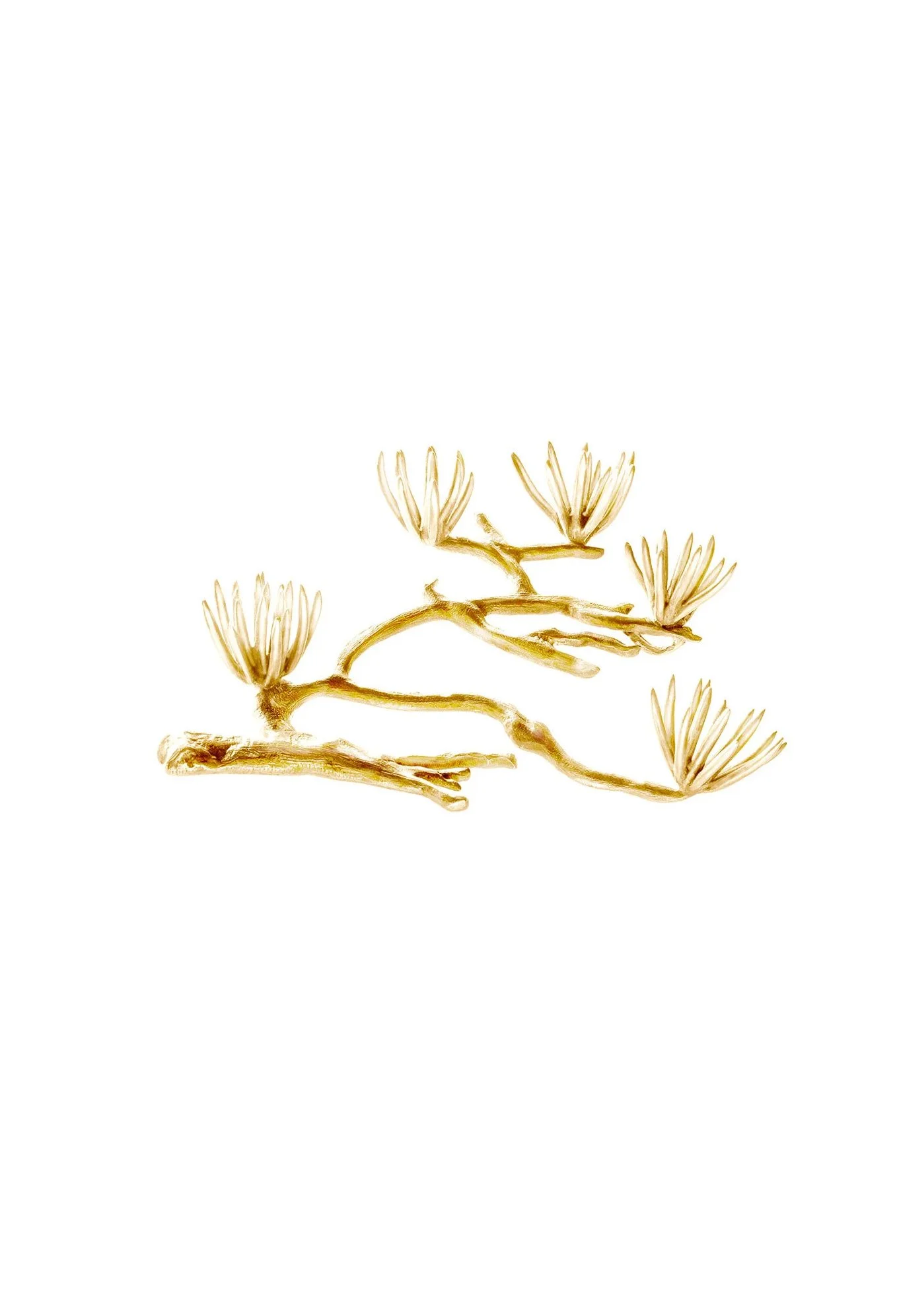Gold Plated Sterling Silver Pine Contemporary Sculptural Brooch or Necklace