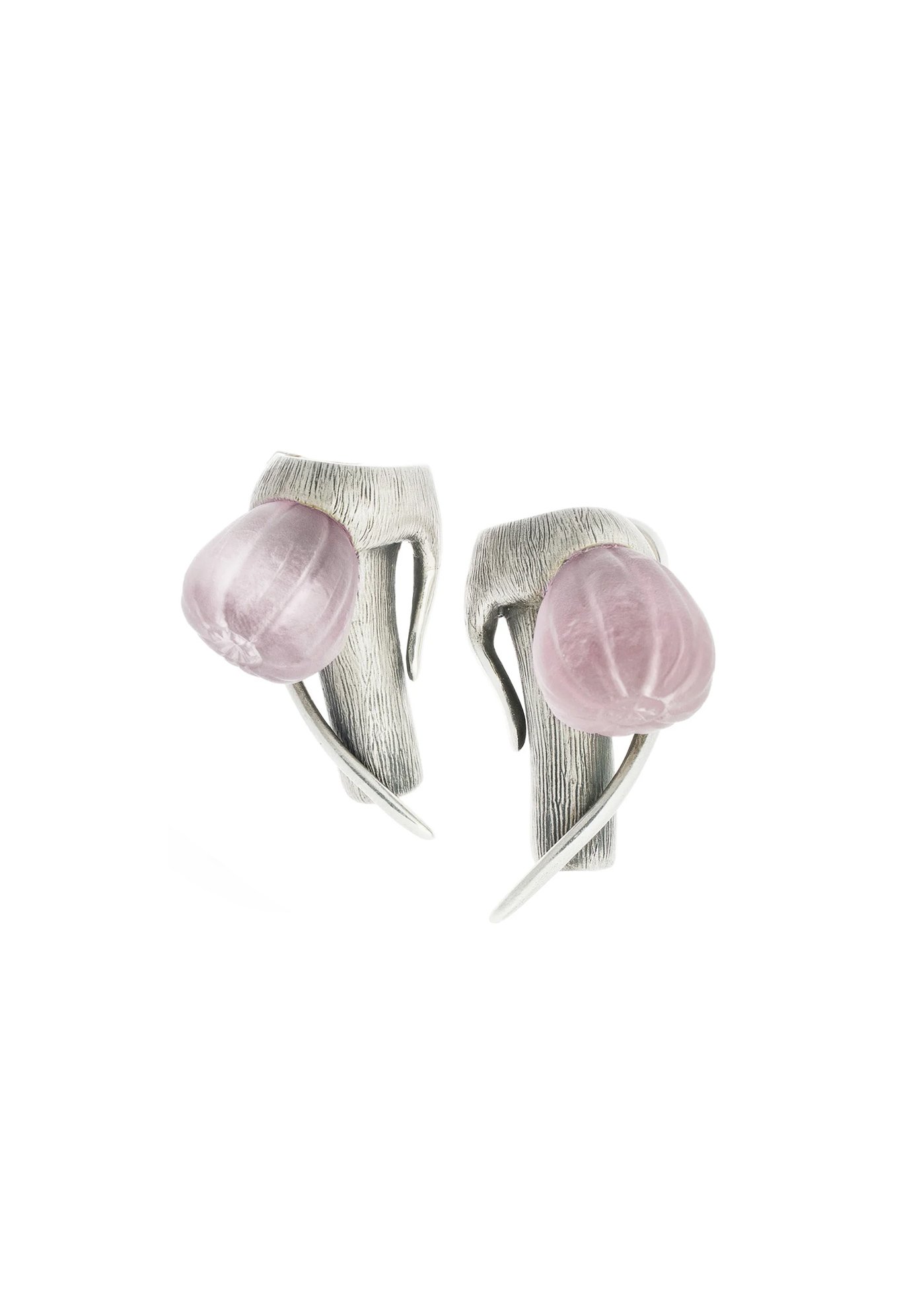 18K White Gold Contemporary Sculptural Fig Earrings with Quartzes