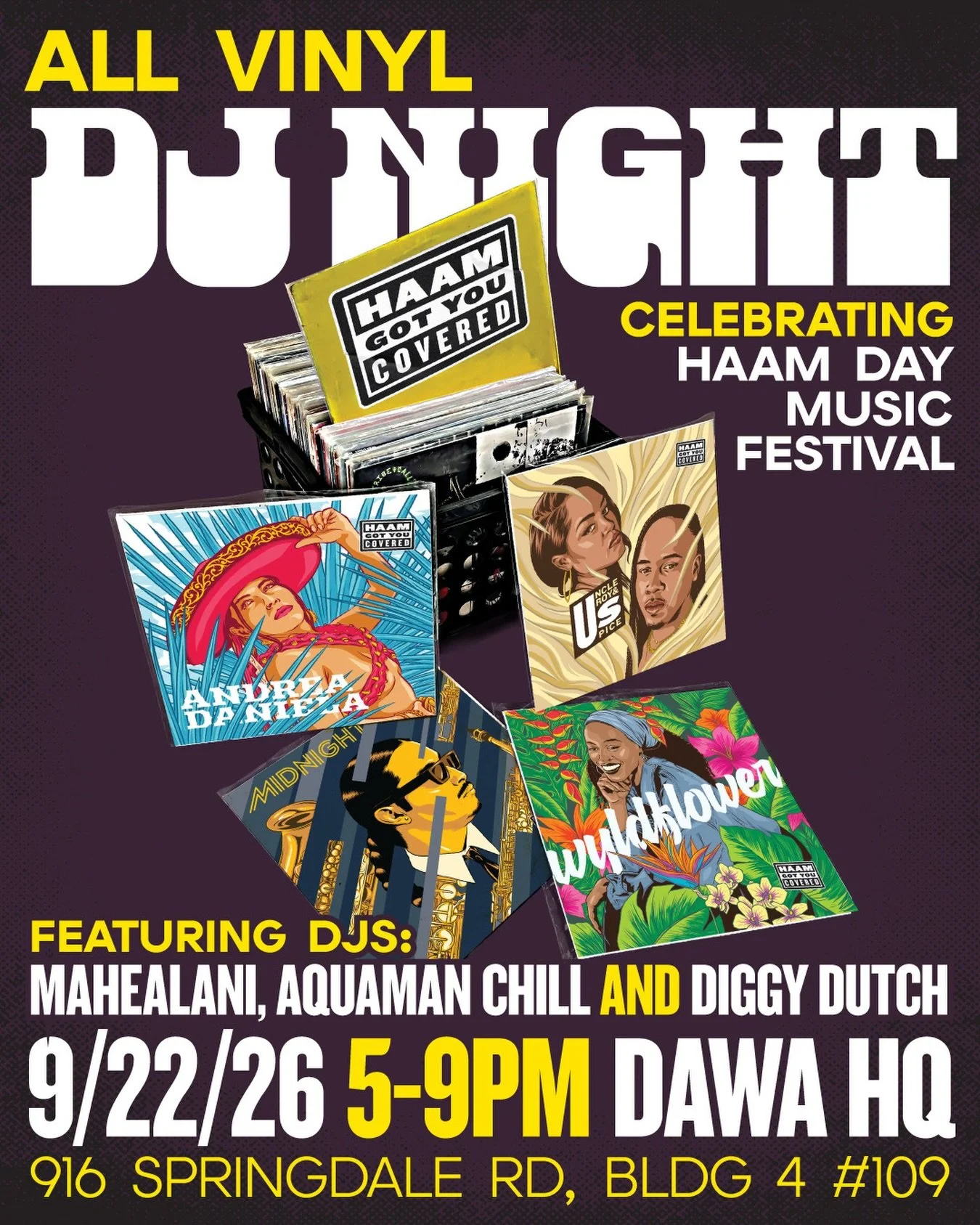 Celebrate HAAM Day with us! 🎶💿

Join us Tuesday, Sept. 22 from 5&ndash;9 PM at DAWA HQ for a Vinyl DJ Night + Happy Hour!

Featuring DJs- @djmahealani @aquamanchill @djdiggydutch

Curious about HAAM or know a musician who could benefit from our ser