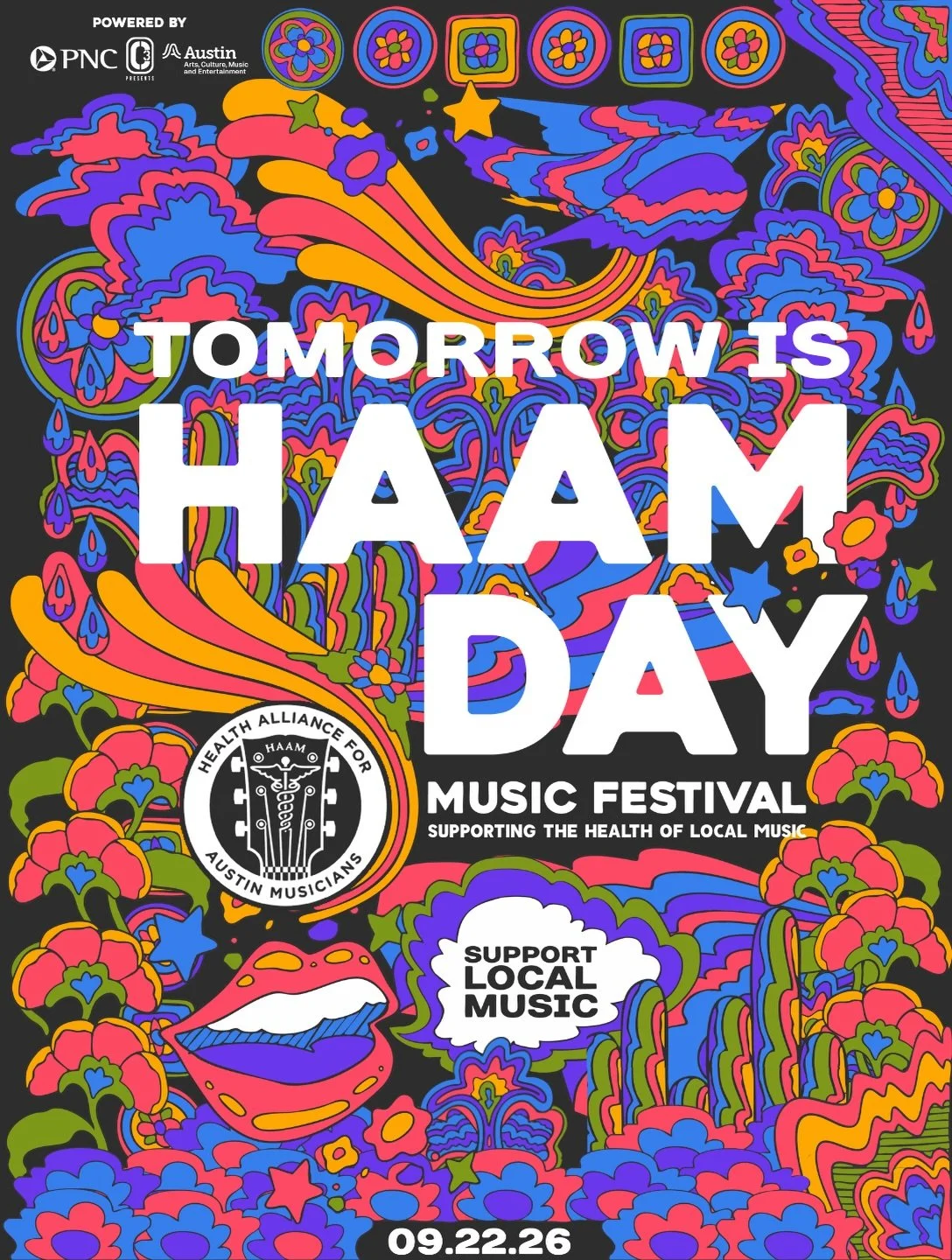 HAAM Day 2026 Music Festival, powered by @pncbank and @c3presents, with support in part by an Elevate Grant of @austinacme, returns TOMORROW, September 22nd!

🎸 WHO: Over 750 local artists are giving their time and talent across a full day of non-st