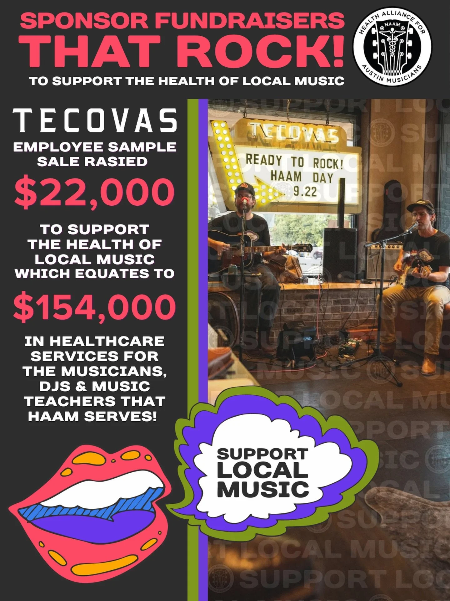 The @tecovas Employee Sample Sale was an incredible way to wrap up Support Local Music Month!

Last week, Tecovas&rsquo; employees came together to donate $22,000 through their employee purchases. Their donations equate to $154,000 in healthcare serv