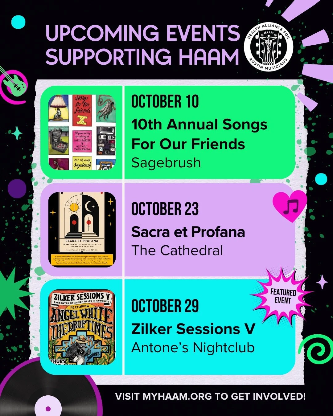 🗓️ Check out these October events benefiting HAAM, including Zilker Sessions V at @antonesnightclub!

Join us Thursday, October 29th for this year&rsquo;s edition of Zilker Sessions! We&rsquo;ll be at the historic Antones on 5th Street putting on li