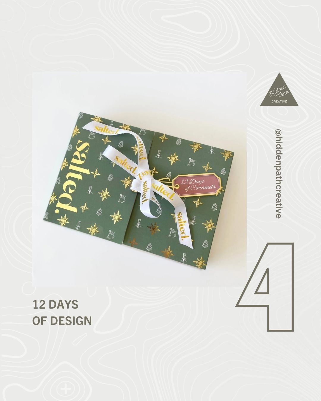 Day 4: Twelve caramels, one festive first impression.⁣
⁣
This limited-edition 12 Days of Caramels set for Salted needed to feel extra special&mdash;without reinventing the whole box.⁣
⁣
So we created a gatefold sleeve that wraps around their existing