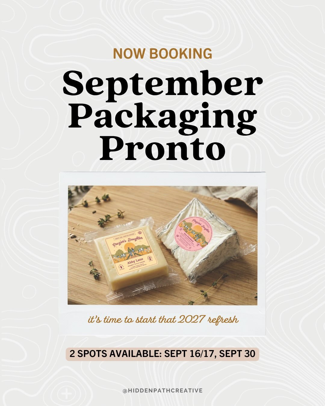 NOW BOOKING: September Packaging Pronto 👆

If you want to start 2027 with refreshed packaging, now is the time to start.

Packaging takes longer to get into your hands than most brands expect. After the design is done, there are still printer quotes