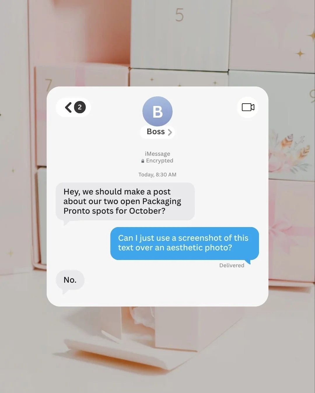 Boss says we have two spots open for Packaging Pronto in October. ⁣
⁣
Me, I&rsquo;m the boss. It&rsquo;s me.⁣
⁣
If you&rsquo;re looking to refresh your package designs for February 2027, now is the time for us to talk.⁣
⁣
#packagingdesign ⁣
#packagin