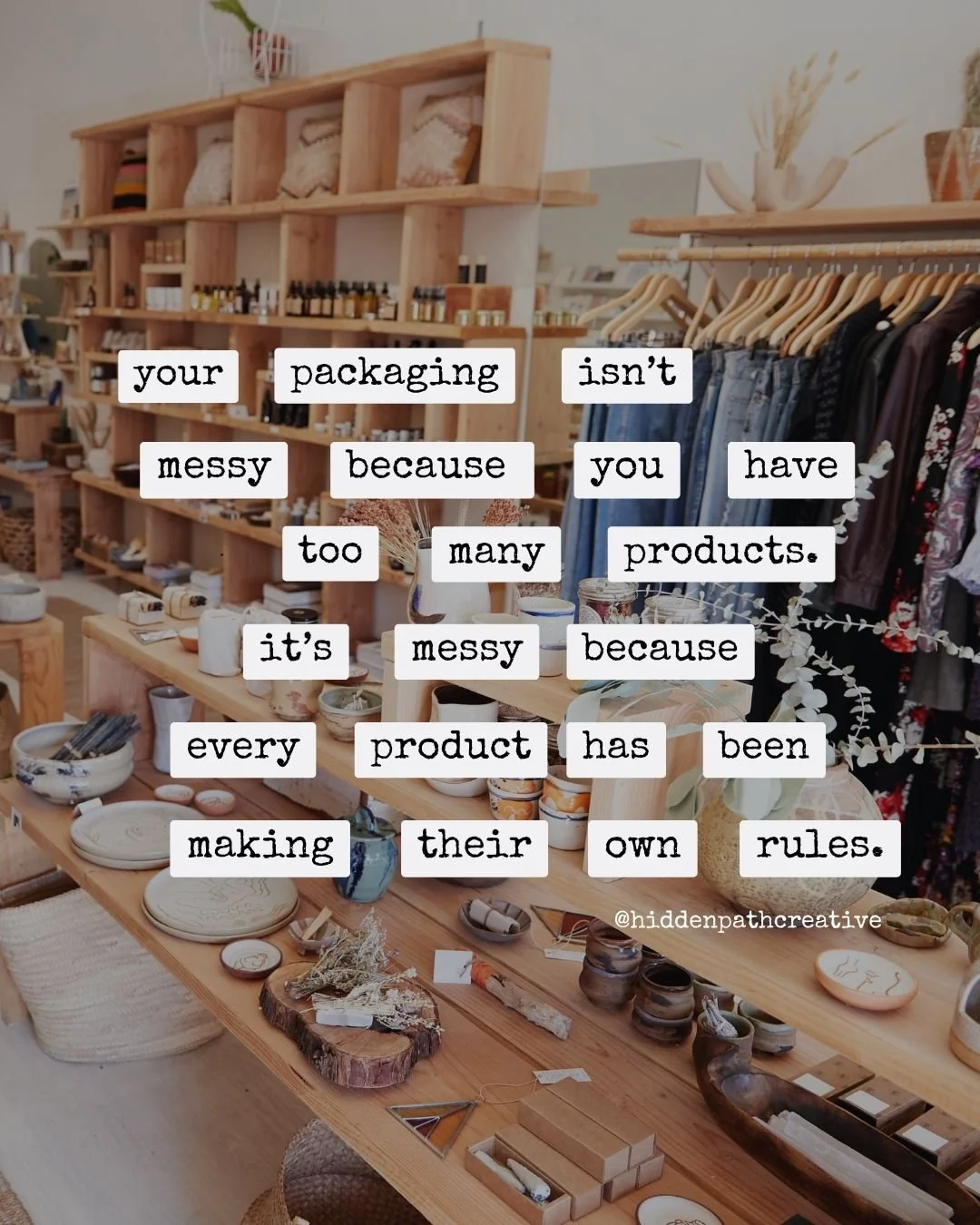 There&rsquo;s a big difference between having a large product line and having a complicated product line.⁣
⁣
You can have 30 products and a packaging system that makes perfect sense.⁣
⁣
You can also have 4 products and feel like every new launch is s