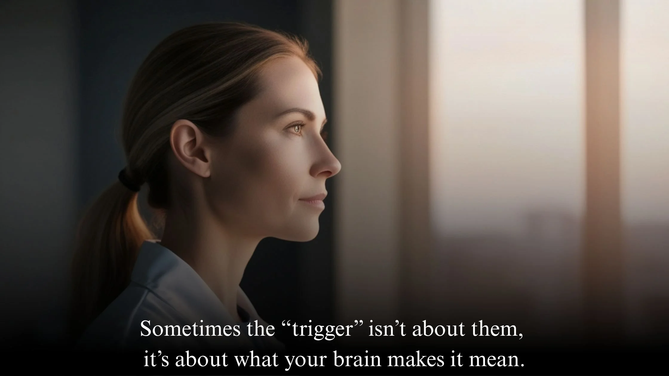 Woman reflecting calmly about relationship anxiety in a healthy relationship