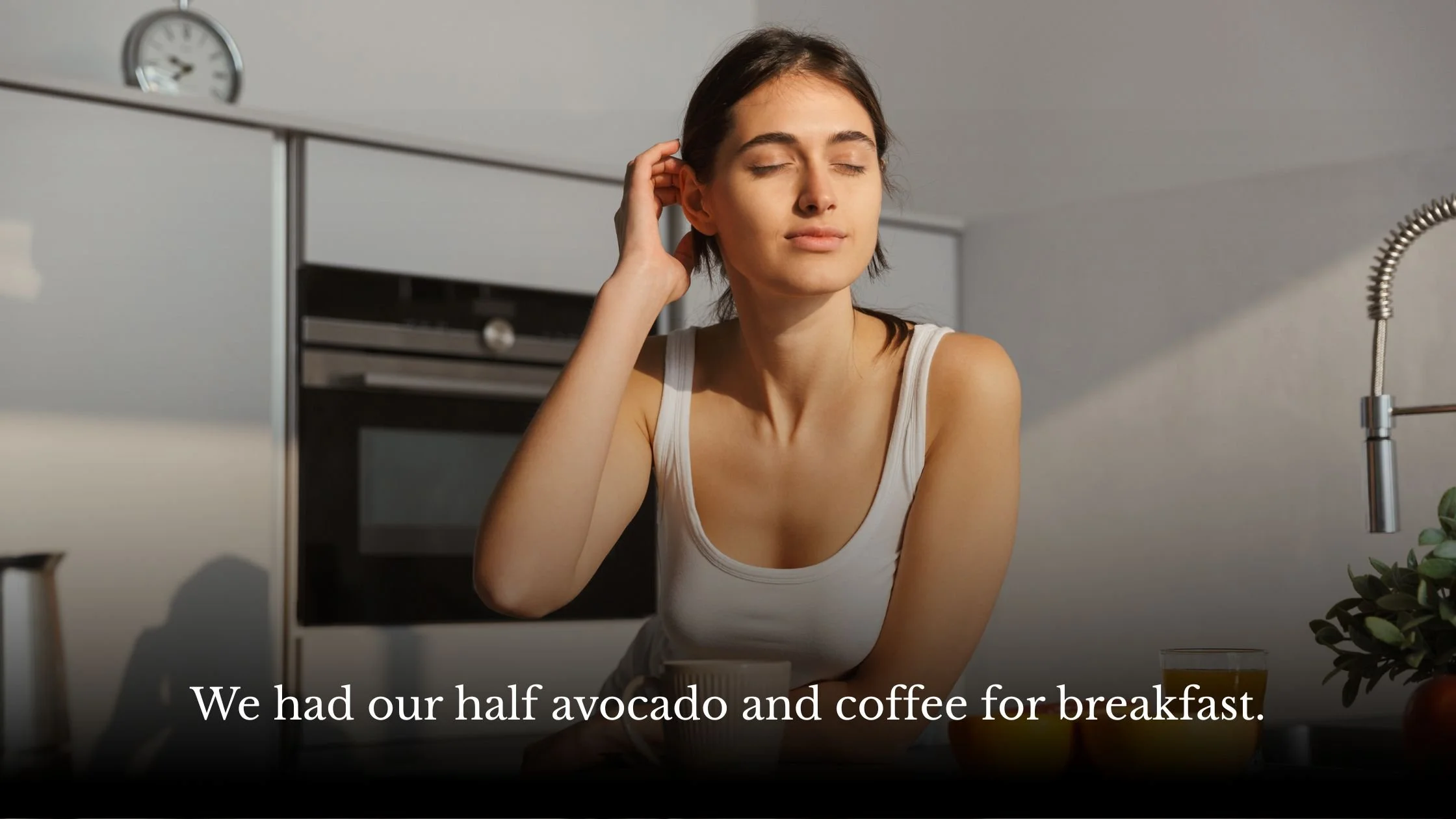 Woman calmly preparing a simple avocado breakfast at home, reflecting food freedom after coaching, Jo Renshaw Life Coach Brighton blog