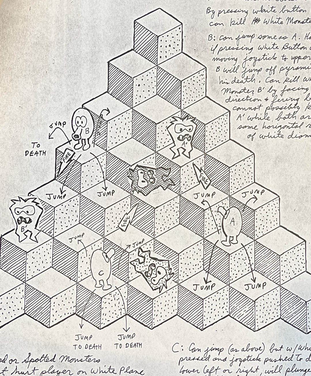 Photocopy of Q*bert gameplay concept, courtesy of Jeff Lee
