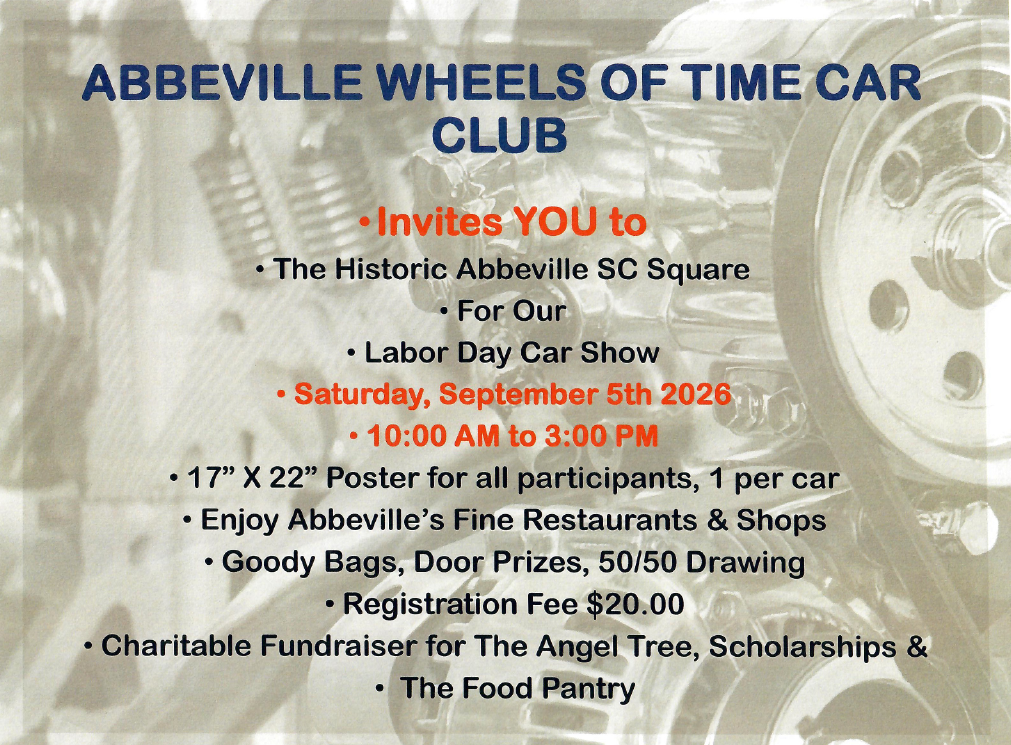 Abbeville Wheels of Time Car Club Car Show