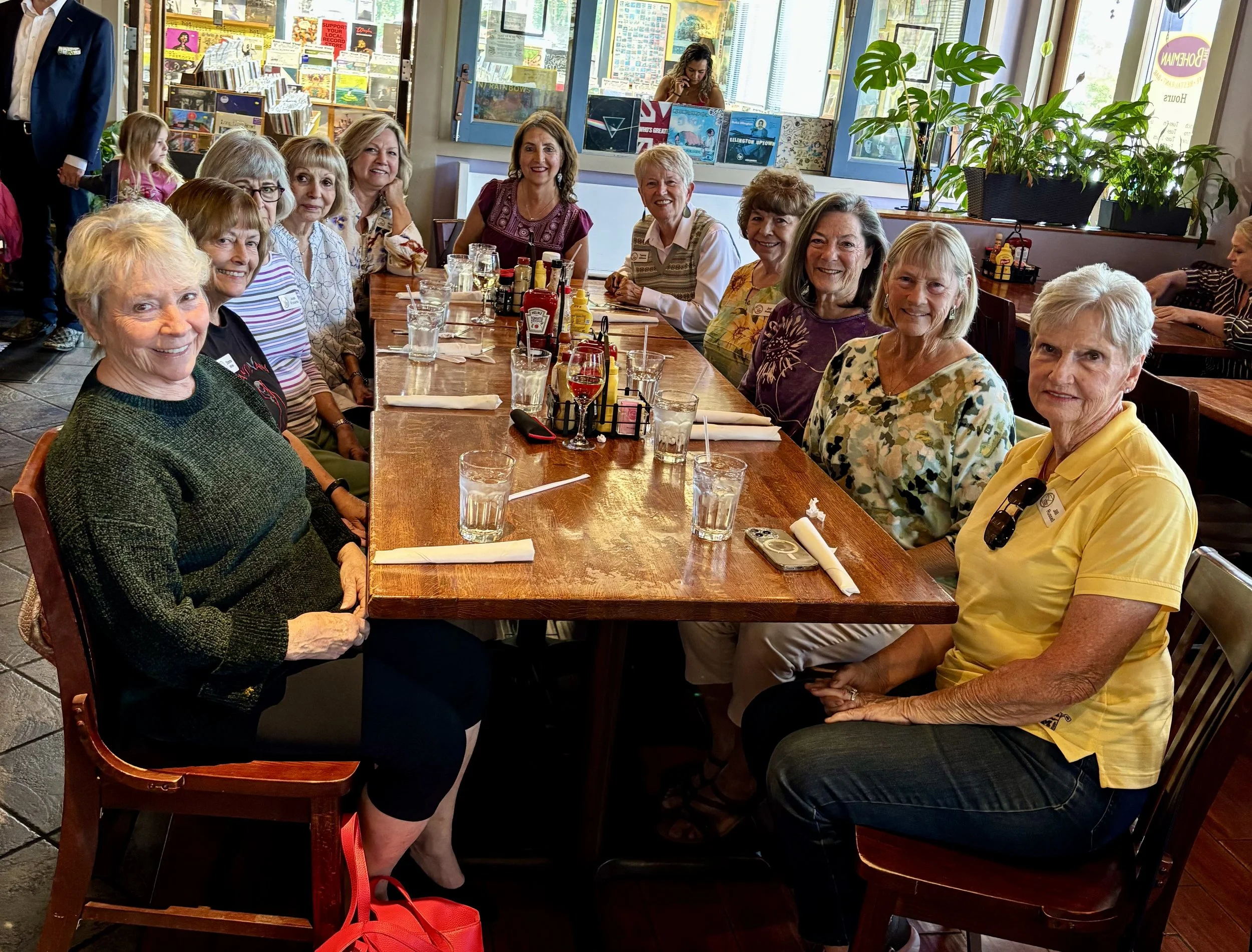 May Ladies Luncheon at the Bohemian Cafe hosted by Joy Phillips.  Judy Hans, Donna White, Jean Roberts, Bonnie Taylor, Ruth Taylor, Sheila Smith, Tanny Williams, Joy Phillips, Deanna Janilla, Jody Pimental, Jill Russell