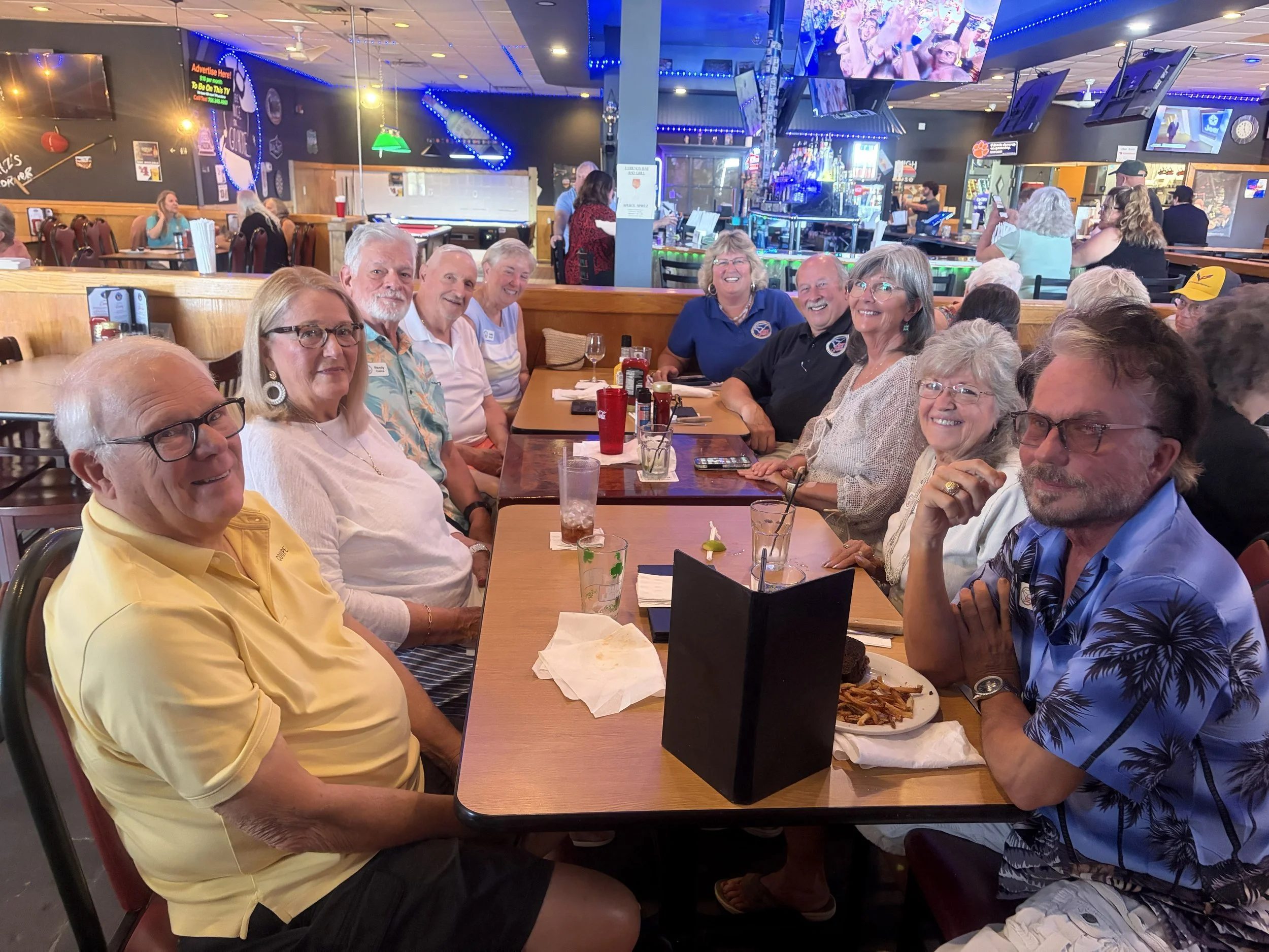 3 Friends Bar & Grill, July 6.  Bob Kinstrey, Pauline Kinstrey, Randy Cusick, Mike Rich, Cathy Bolick, Penny Baumgartner, David Baumgartner, Wendy Cusick, Claire Iler, Steven Shupe.