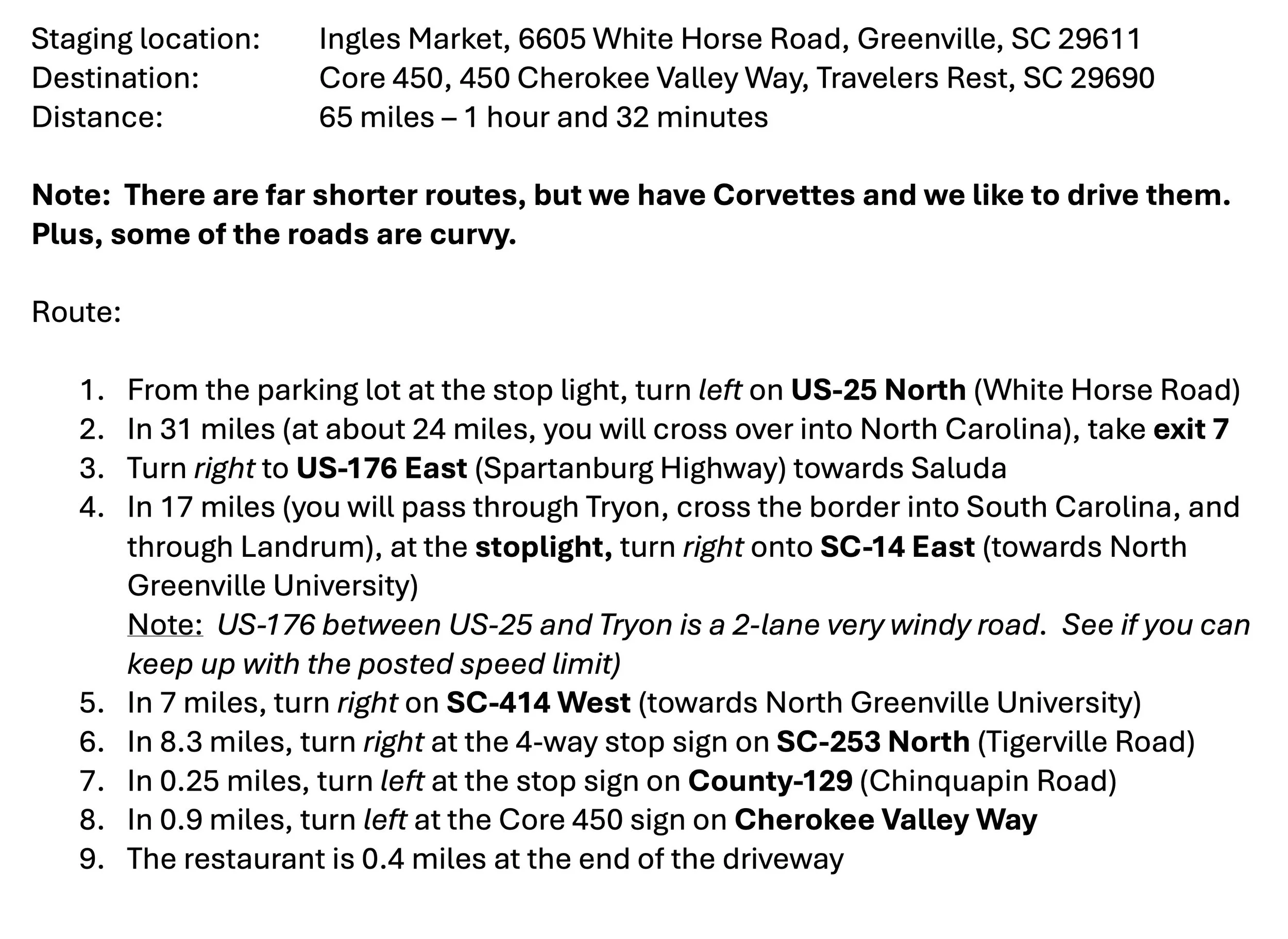 Host's Turn by Turn Directions