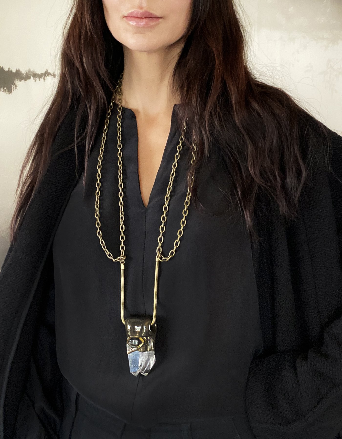 Tibetan Quartz Cluster Pendant With Smoky Quartz Detail