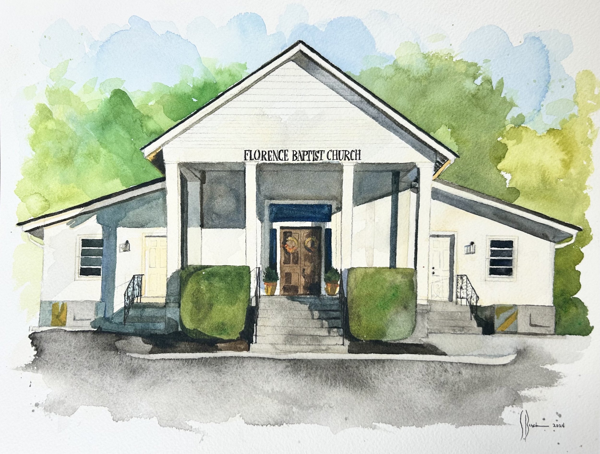 Florence Baptist Church in Watercolor