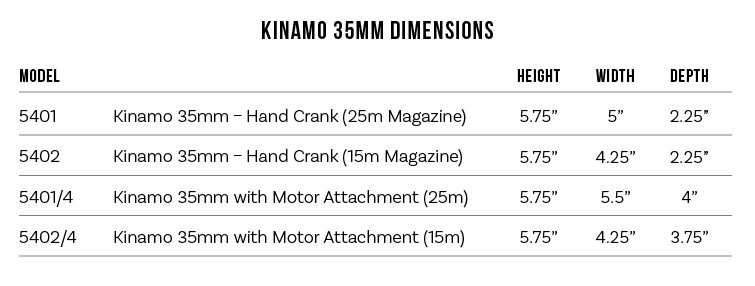 Kinamo 35mm dimensions