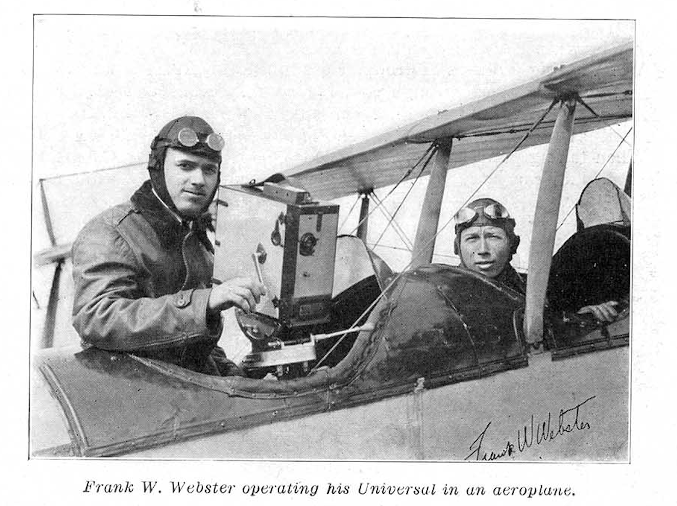 Frank Webster operating his Universal in his Airplane