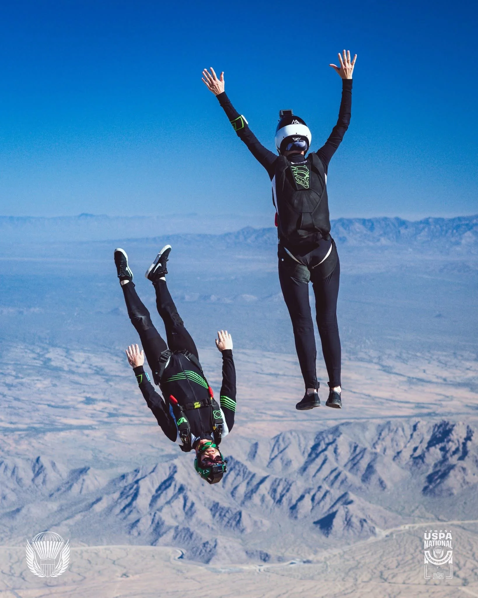A skydiving Freestyle team being filmed as they train for the National Championships.