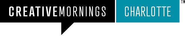 Logo for CreativeMornings Charlotte with black, white, and teal colors.
