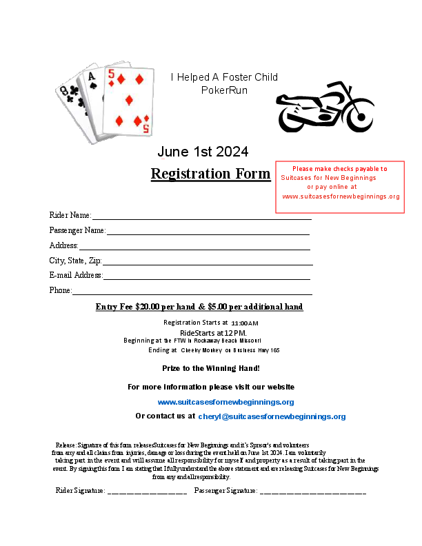 Poker Run Registration — Suitcases For New Beginnings