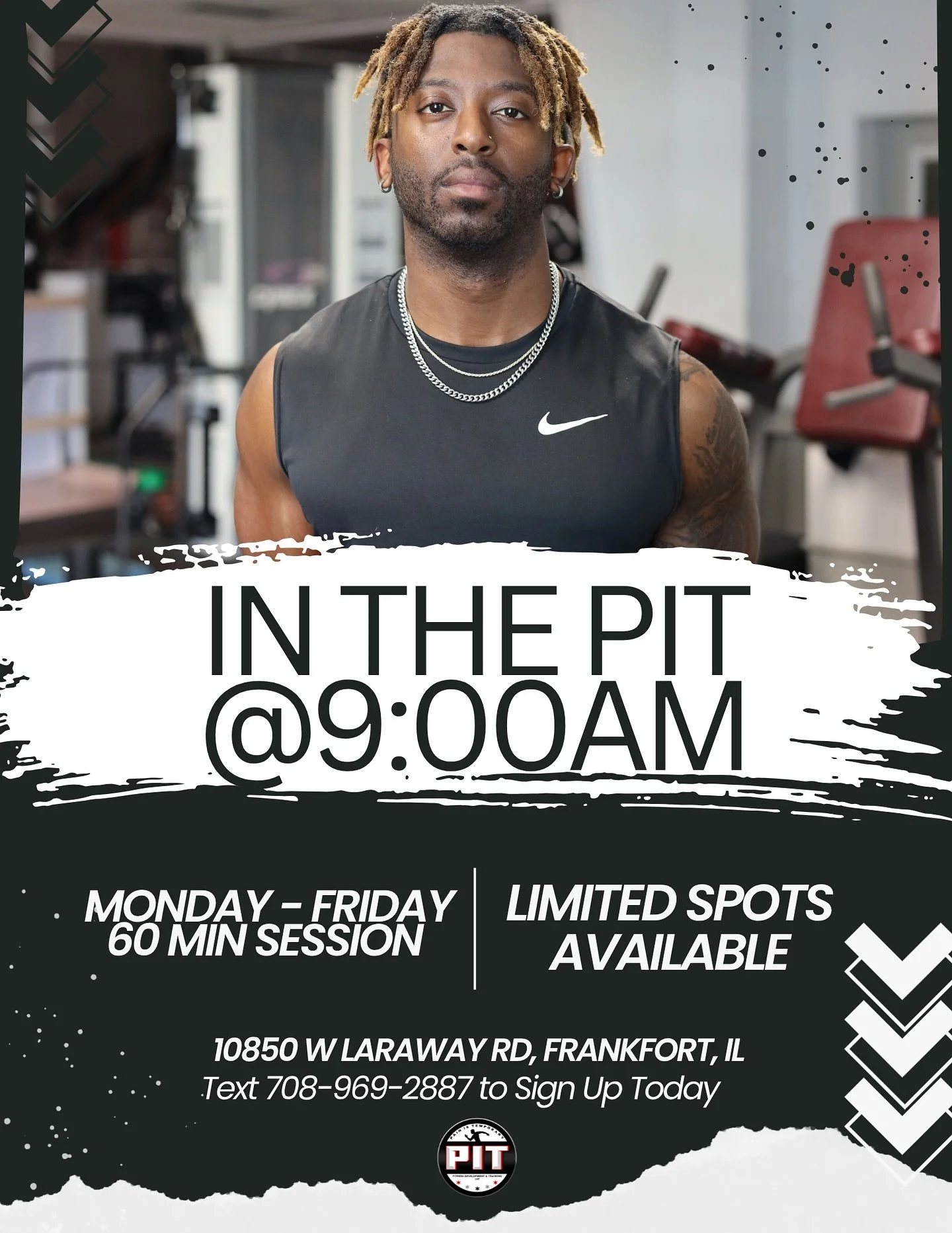 9AM IN THE PIT! 

A space to grind together in a small group setting to unleash your potential physically &amp; mentally. 🔒

1hr&amp;15 push from our Head Trainer; Coach Jc that is proven to get you sustainable results! 📈

Choose between 1-3 days. 
