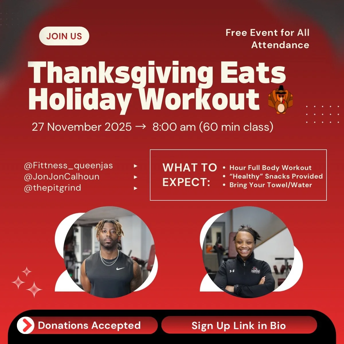 Gratitude. Movement. Community.
Join us at 8AM Thanksgiving morning for a pre-feast workout that sets the tone for your day. 💪🏾🦃

Before the food, the laughs, and the naps&hellip; we move. See you in the morning for a Thanksgiving sweat you won&rs