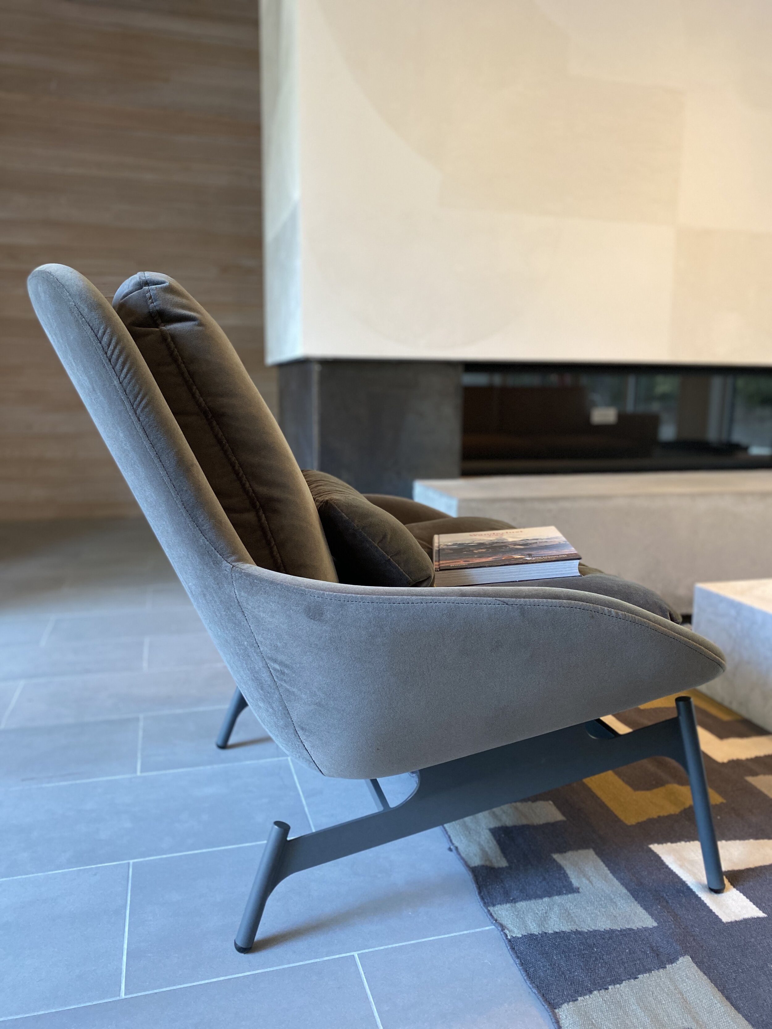 A chapter reveals itself in the cradle of a velvet chair