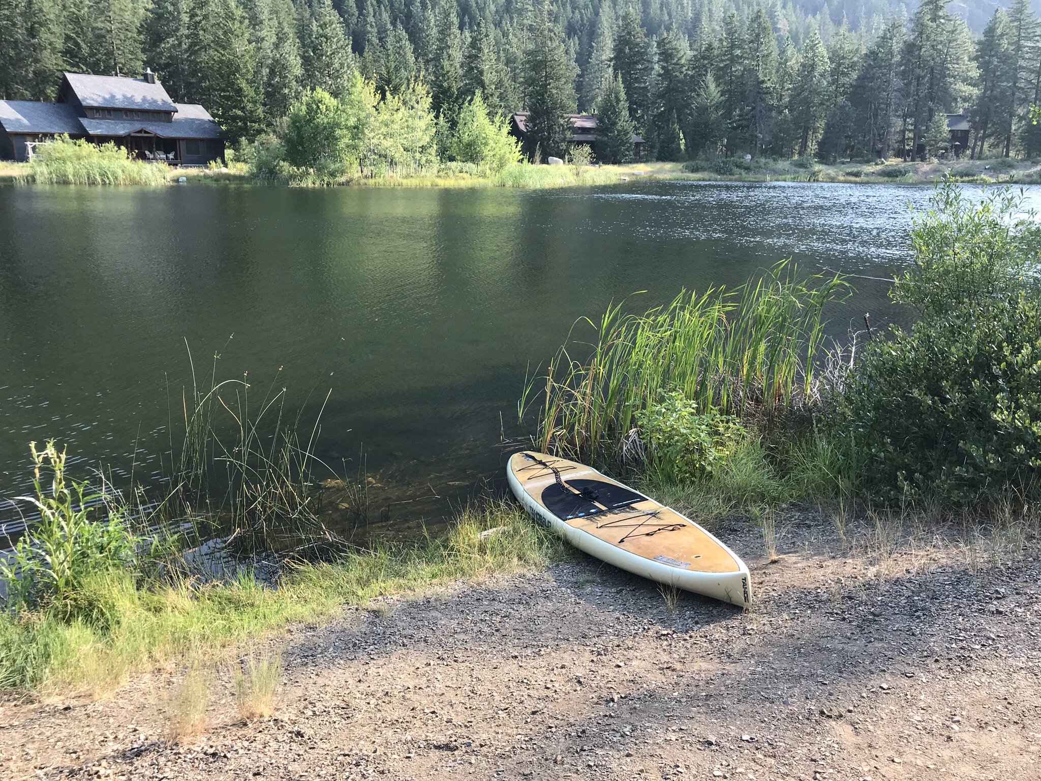Lakeside paddleboard at edge of Freestone Lake