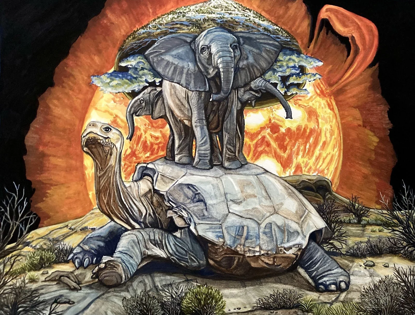 Cosmic Turtle, watercolor & gouache 2022