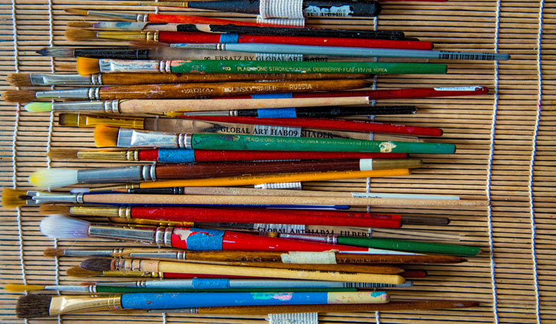  Sean Kramer’s paintbrushes in his studio in Portsmouth, NH.    Photo Credit: Molly Haley 
