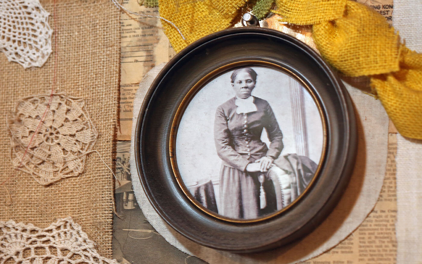 On the wall of Regina Evans’ Oakland studio is this framed photograph of Harriet Tubman.