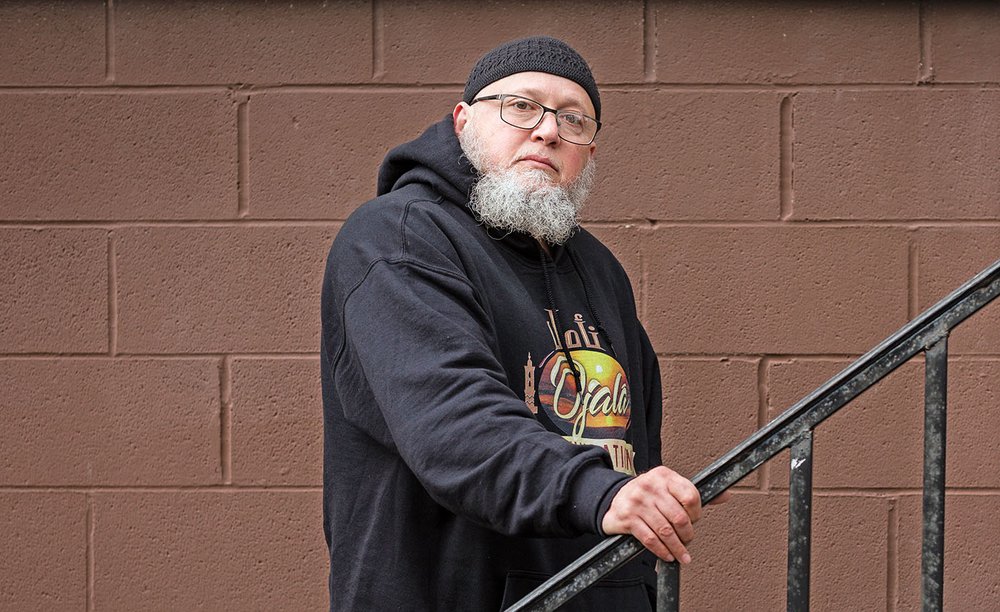 Raul Gonzalez pictured outside of the Al-Nahda Center on March 14, 2021 in Worth, Ill. The mosque is five minutes from Gonzalez's house.