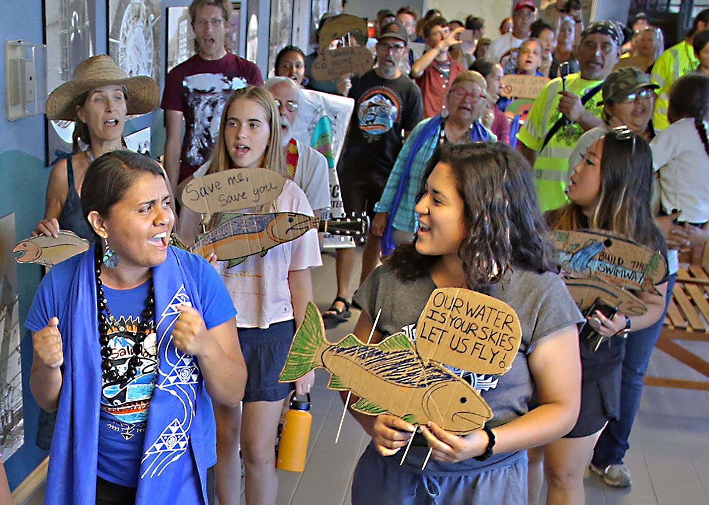  Shasta Lake, CA — The Winnemem Wintu and allies protest the lack of information about the harm caused by Shasta Dam. September 25, 2019. Tom Levy/The Spiritual Edge 