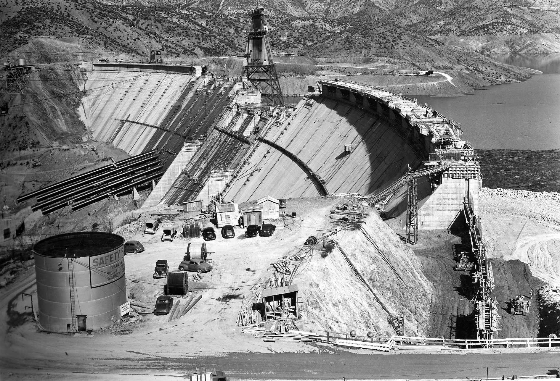  Shasta County — At the time of its construction, Shasta Dam was the second largest concrete dam in the country, built with 15 million tons of concrete. March 16, 1944.  P.E. Norine/U.S. Bureau of Reclamation 