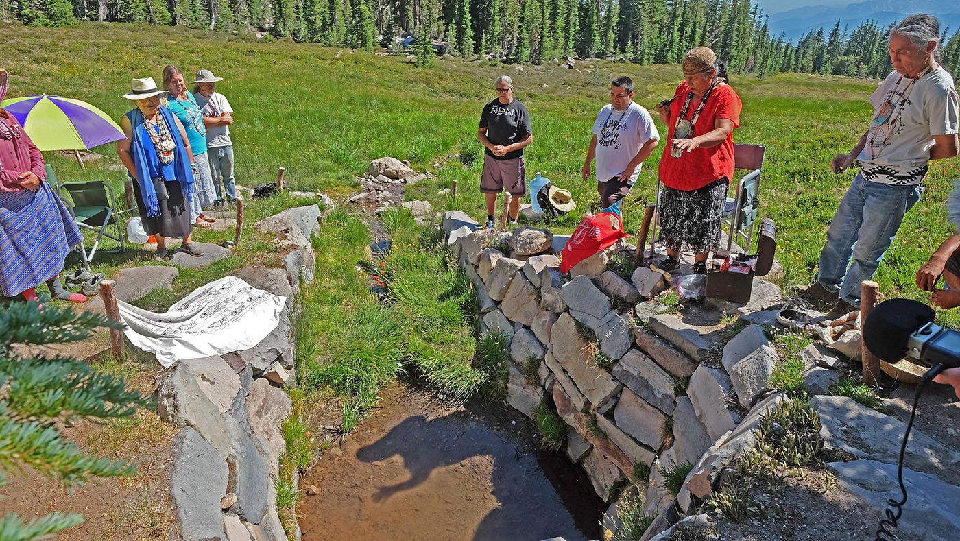 Mt. Shasta, CA — The Winnemem Wintu gather once a year at a sacred spring on Mt. Shasta where they believe the world began. July 9, 2021. Tom Levy/The Spiritual Edge 