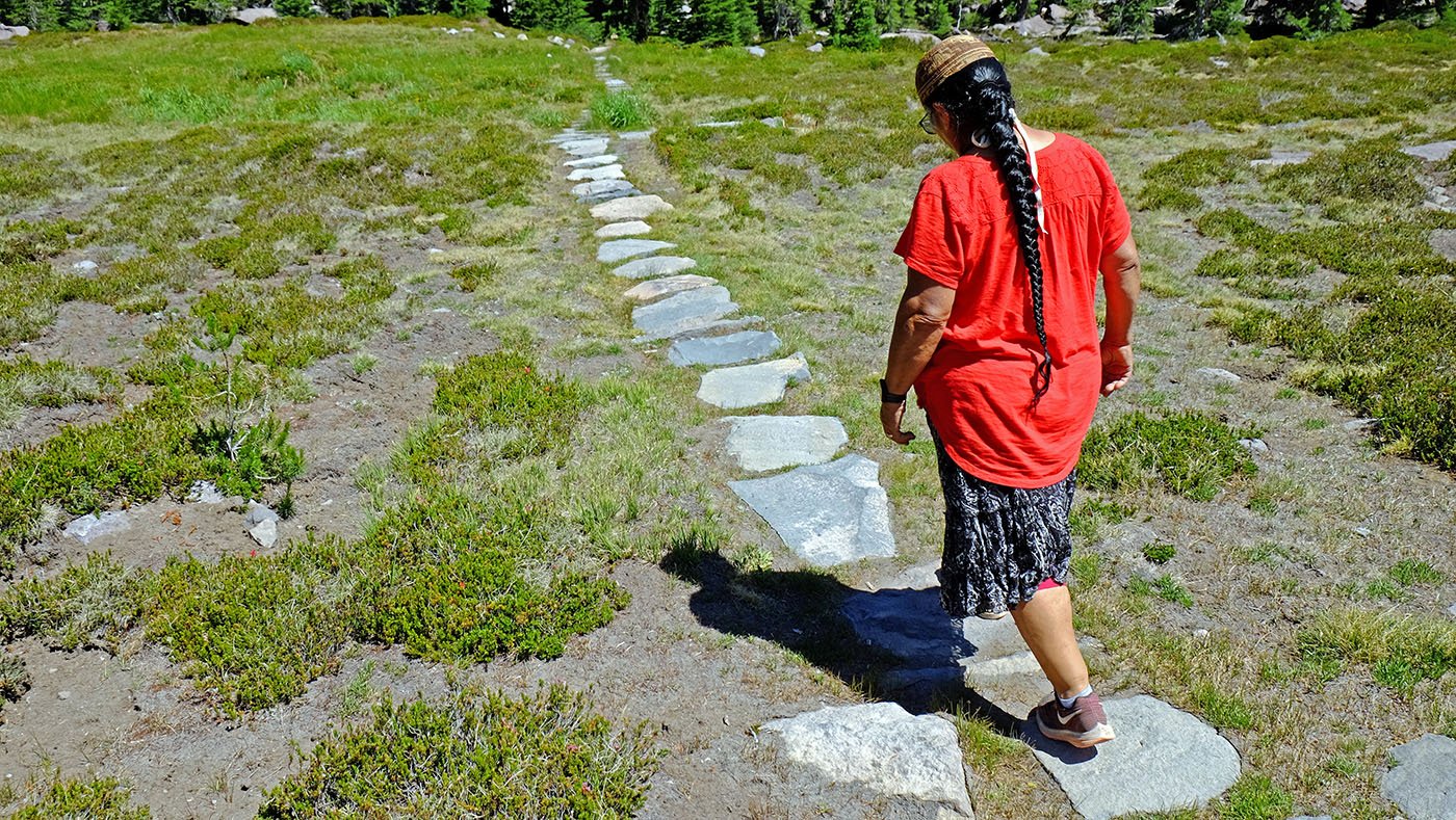  Mt. Shasta, CA — Chief Caleen Sisk would like the U.S. Forest Service to restrict the number of visitors who can visit the fragile meadow. July 9, 2021. Tom Levy/The Spiritual Edge 