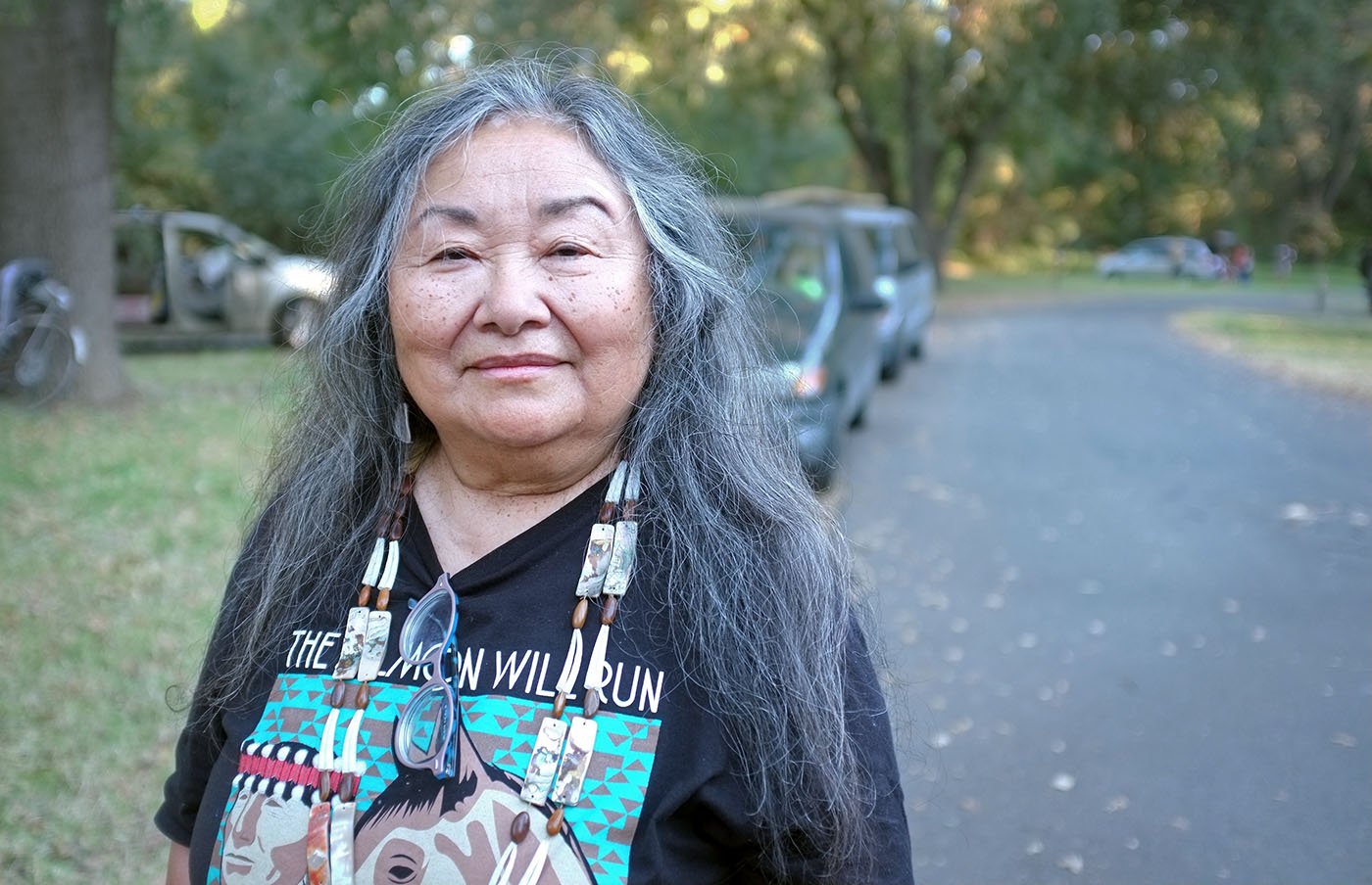  Corning, CA — Misa Joo says she believes in the Winnemem Wintu way and supports the Run4Salmon as much as she can every year. September 25, 2018. Judy Silber/The Spiritual Edge 