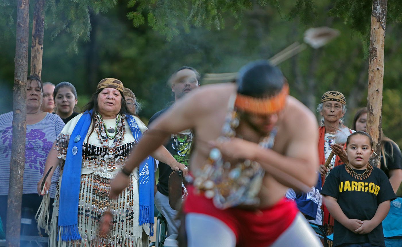  Lakehead, CA — The Run4Salmon holds its closing ceremony on grounds that could be flooded if Shasta Dam were raised higher. September 30, 2018. Tom Levy/The Spiritual Edge 