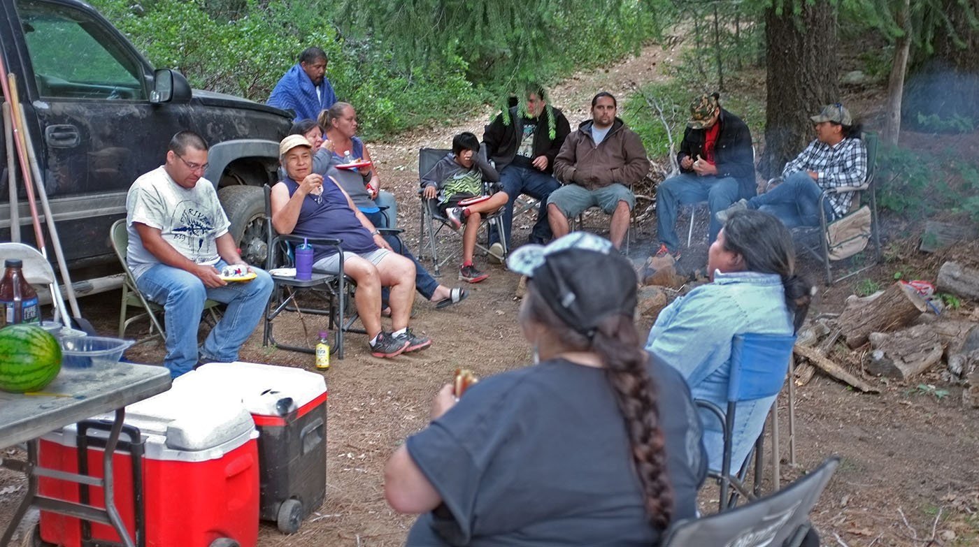  Shasta County, CA — The Winnemem Wintu share a picnic as part of a visit to sacred sites in the mountains above the McCloud River.  June 17, 2018. Judy Silber/The Spiritual Edge   