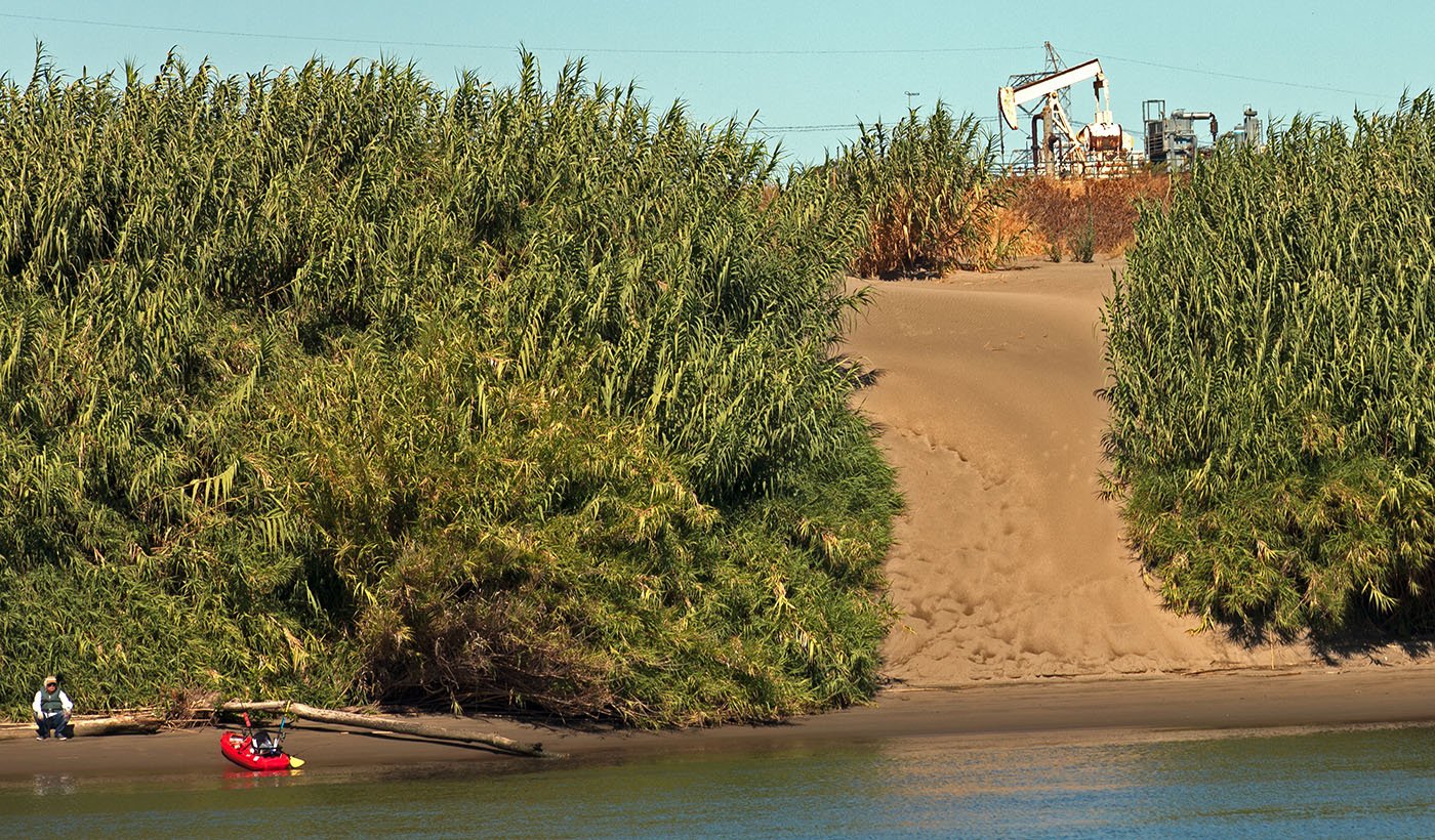 Sacramento-San Joaquin Delta, CA — Infrastructure such as oil rigs near the waterway can make needed wetlands restoration expensive and difficult. September 17, 2019. Photo Credit: Will Doolittle   
